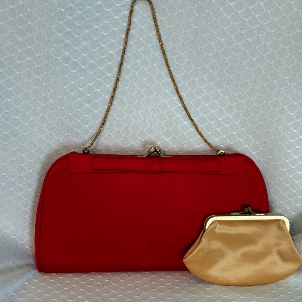 Vintage Red Satin Clutch by Morris Moskowitz